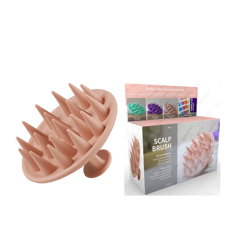 OEM Box Skin Pink Color Silicone Head Scalp Massager Shampoo Scalp Massage Brush Scalp Stimulator Tool for Hair Growth