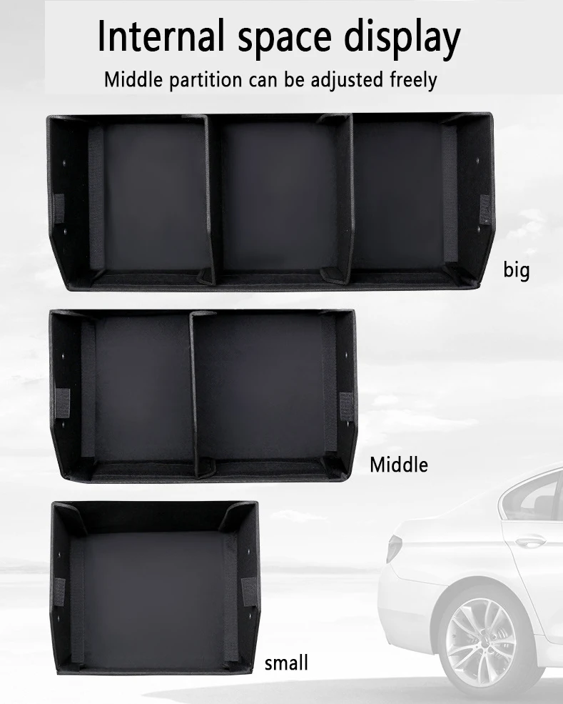 Luxury 2 Layers Leather Surface Adjustable Folding Suv Car Trunk Organizer Box With Metal Buckle