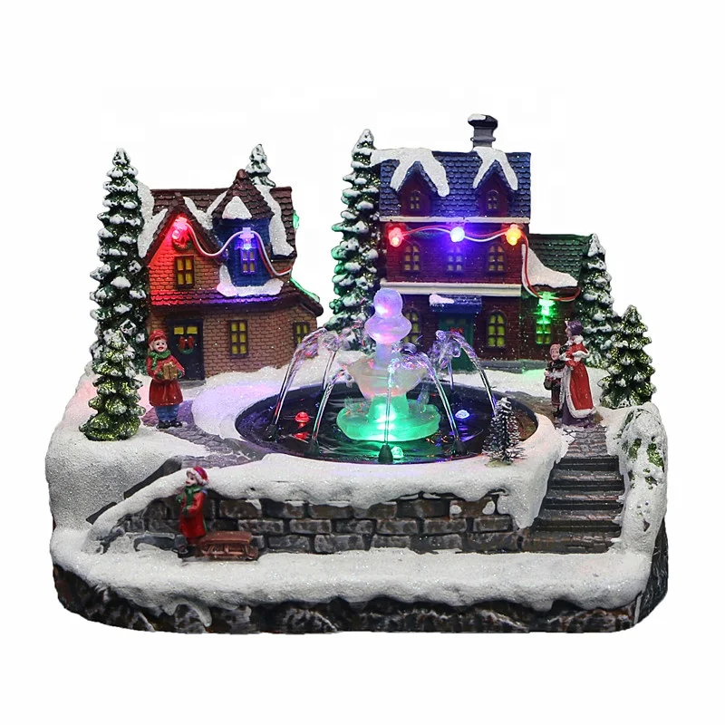 Pre-Lit Musical Snow Village with Moving Skaters LED Light Animated Christmas Tree Home Decor Includes Fountain Scene
