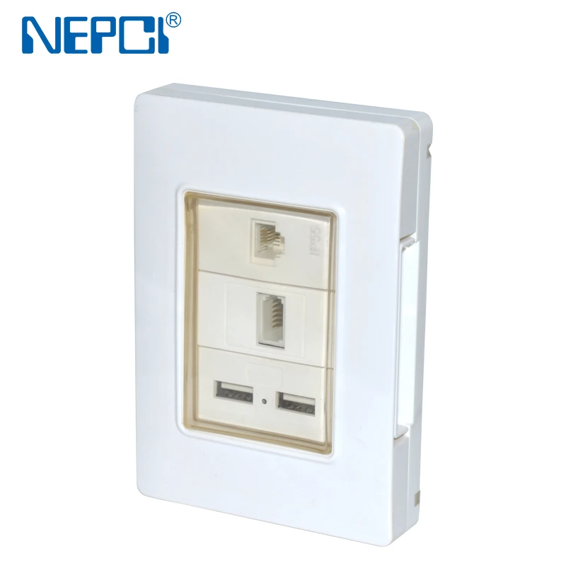 NEPCI 3 gang waterproof wall plate XJY-QB-41 USB outdoor wall mounted panel with 22.5x45mm network RJ45 module jack IP55