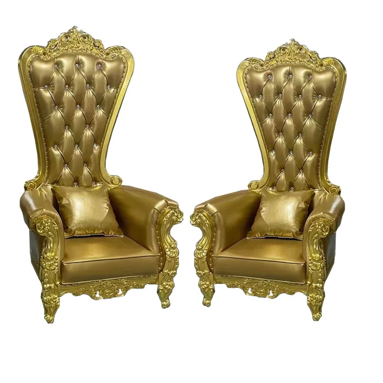 Luxurious wedding wholesale white wooden gold royal throne chairs for sale