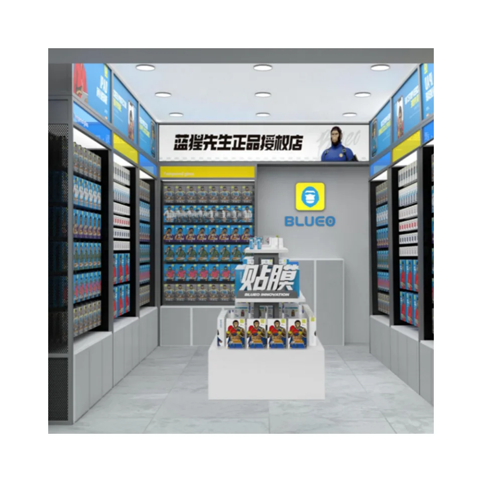 Modern Accessories Glass Soft Led Screen Vitrine Mobile Phone Case Display Showcase Custom Shopping Mall Kiosk for Cell Phone