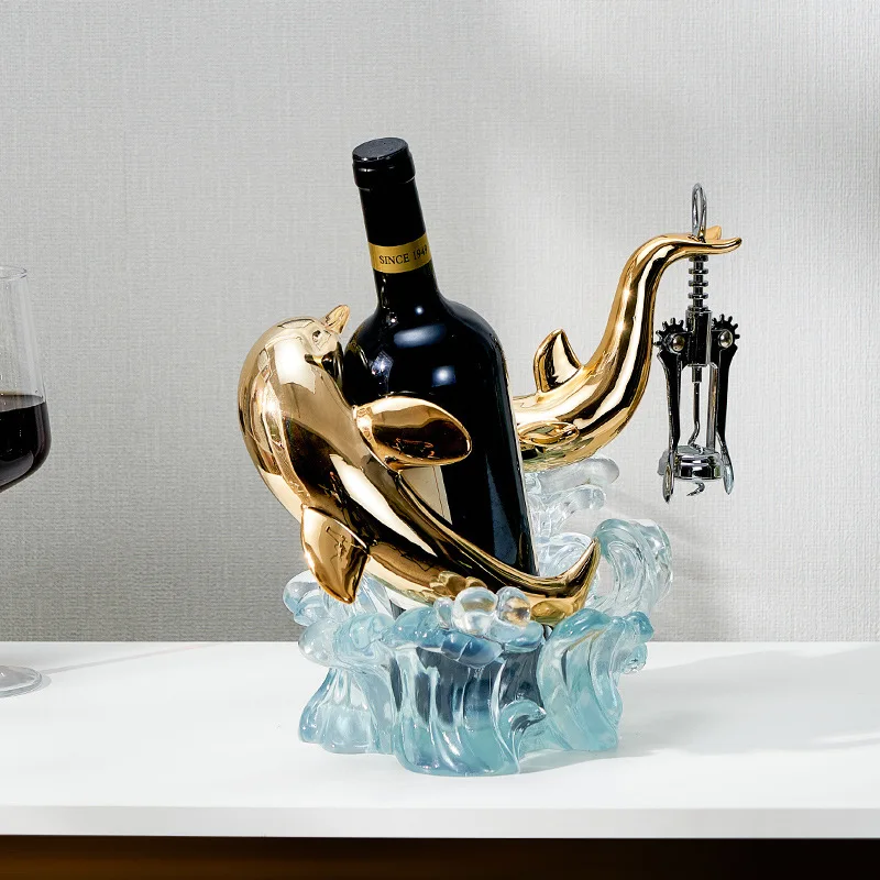 Nordic Light Luxury Red Wine Rack Dining Table Decoration Transparent Resin Crafts Wine Cabinet Gift Dolphin Wine Bottle Holder