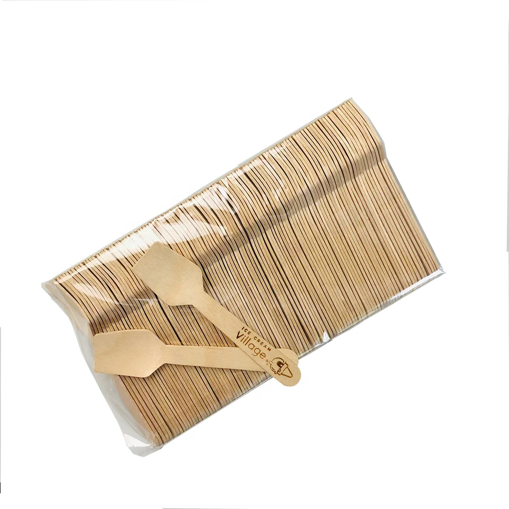 Wholesale Eco Friendly Disposable Degradable Wood 96MM Wooden Square Ice Cream Spoon