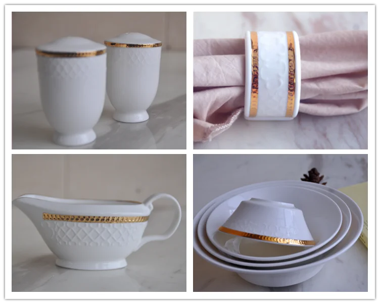 Белый керамический Золотой обод для ресторана/отеля/кейтеринга/свадьбы