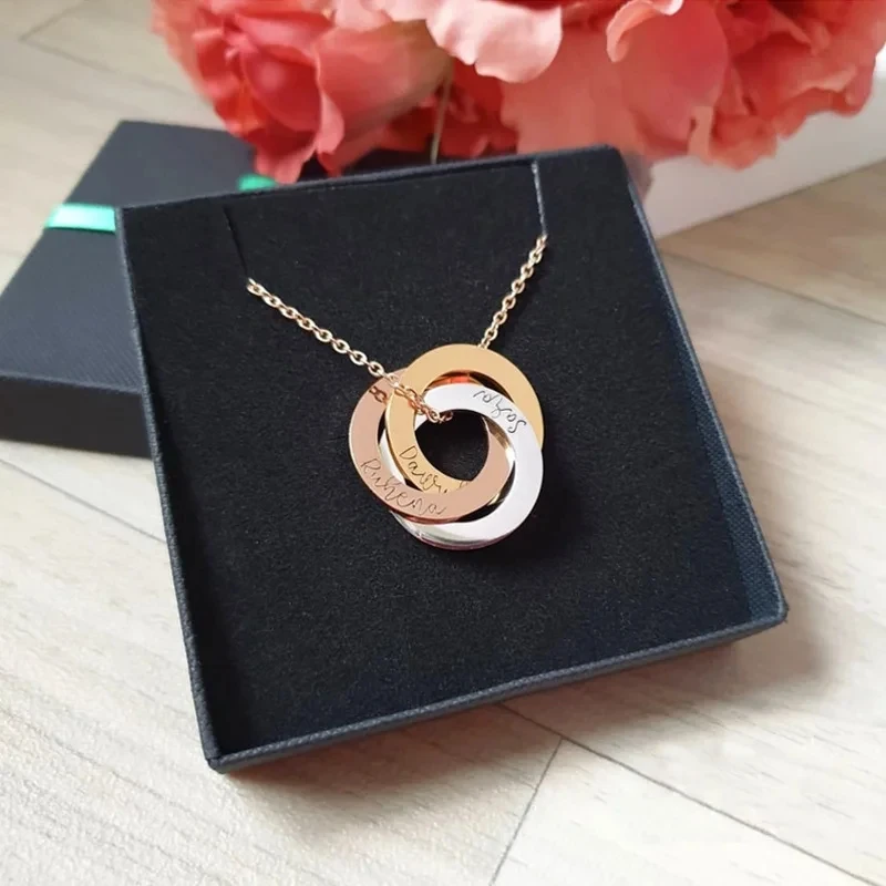 Fashion Classic Triple Loop Pendant Necklace Personalized Loop Stainless Steel Necklace  For Women
