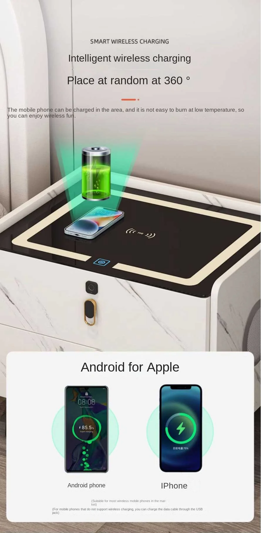 China factory Inteligente Bedroom Furniture Nightstands Modern Night Stand Smart Nightstand Bedside Table Bedside Cabinets