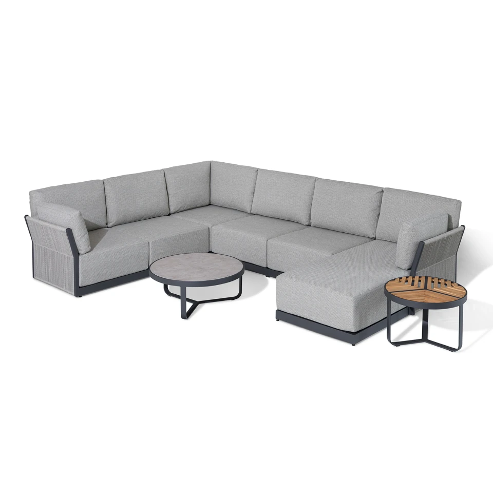 Outdoor Furniture Rope Corner Sofa Sets Backyard Settee Patio U-shaped Seater Garden Lounge Sofa with End Table