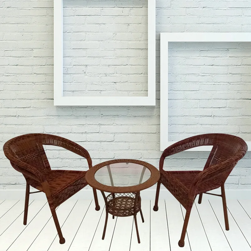 Простой ротанговый стул для гостиной, чайный столик, круглый стол для отдыха, уличный ротанговый стул, комплект из трех предметов