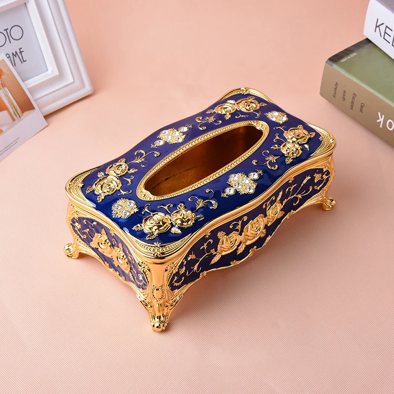 European Zinc Alloy Electroplated Rectangle Tissue Box For Home Decoration