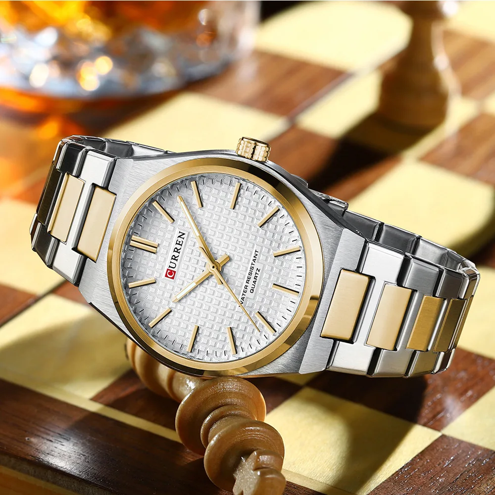 Branded High Quality CURREN 8439 Watch Made in China Mens Accessories Minimalist Grid Quartz Business Watch Steel Watch for Men