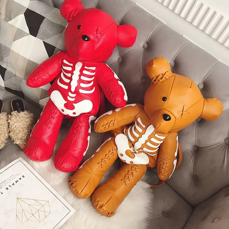 Punk Designer Cartoon backpack mochilas mujeres Cute goth Gothic skeleton teddy bear purse backpack for women lady