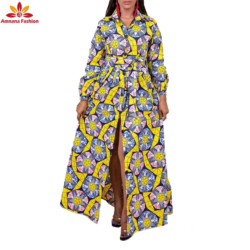 
Hot selling plus size african wax print fabric dresses designs fat ladies long sleeves dress dashiki at the Wholesale Price 