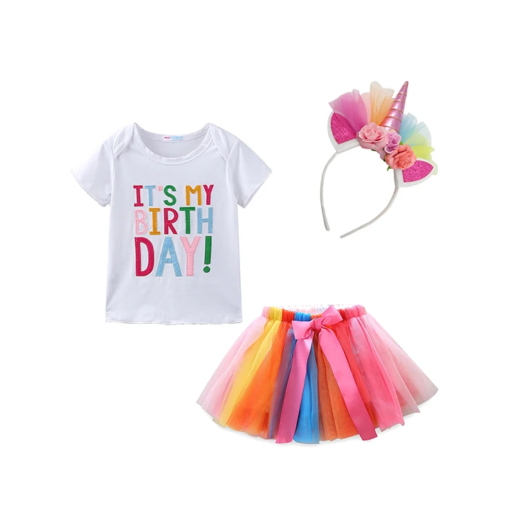 
Mudkingdom Wholesale Two Piece Kid Clothing Boutique Birthday Outfit Top with tutu Skirt Clothing Set Children 1st Birthday Wear 