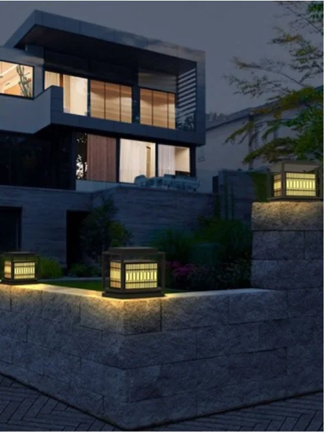 Chinese and Japanese IP54 solar landscape courtyard decoration led villa gate fence pillar lawn lamp