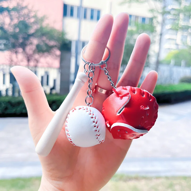YY 2024 Fashion Bag Charm Leather Baseball Set Keychain For Women Detachable Keyring Pendant Gift Mini Baseball Wooden Bat