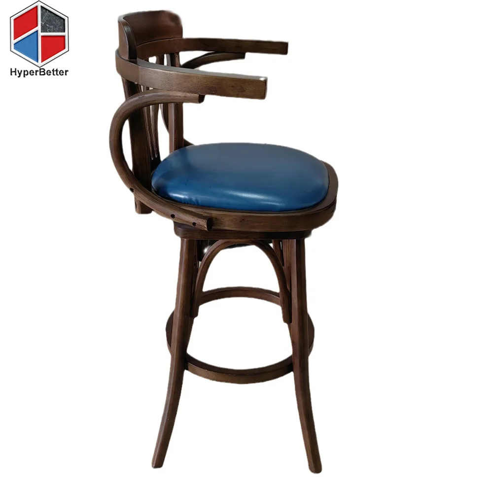 Classic leather seat solid wood nordic bar stool
