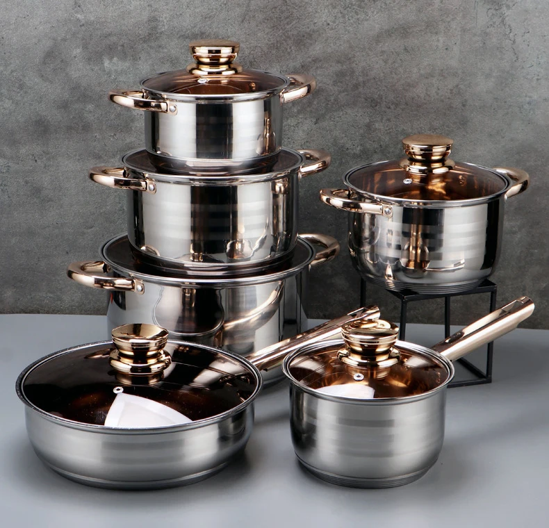 German Design Stainless Steel Cookware Set with Capsulated Bottom Induction Compatible Wholesale Home Kitchen