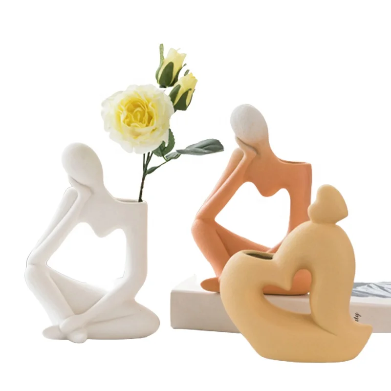 New Arrivals Creative Designed Cute Flower Vases Modern Table Unique Abstract Small Ceramic Vases For Home Decor