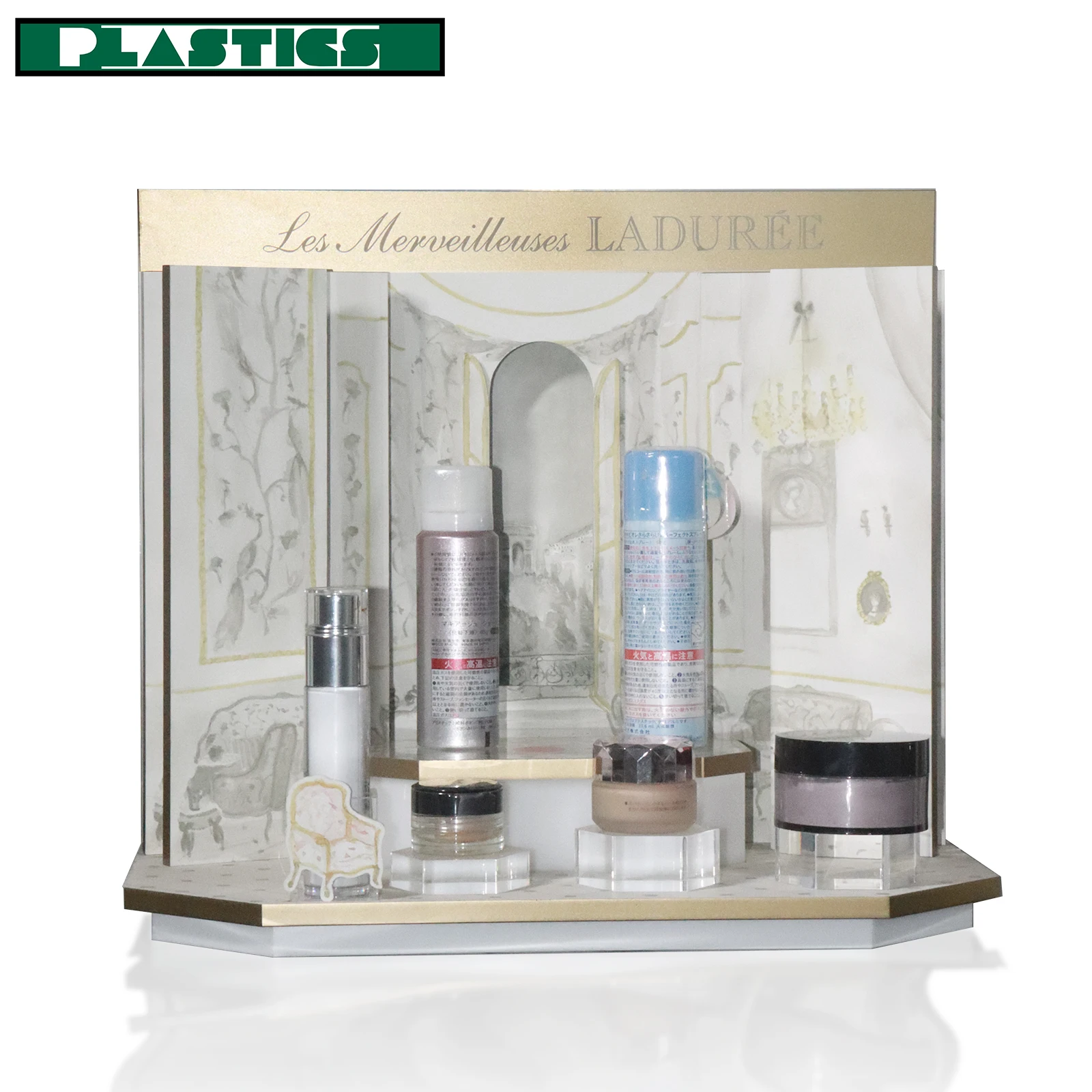 2022 Retail Countertop Acrylic Cylinder Cosmetic Skincare Products Display Rack Makeup LED Display Stand