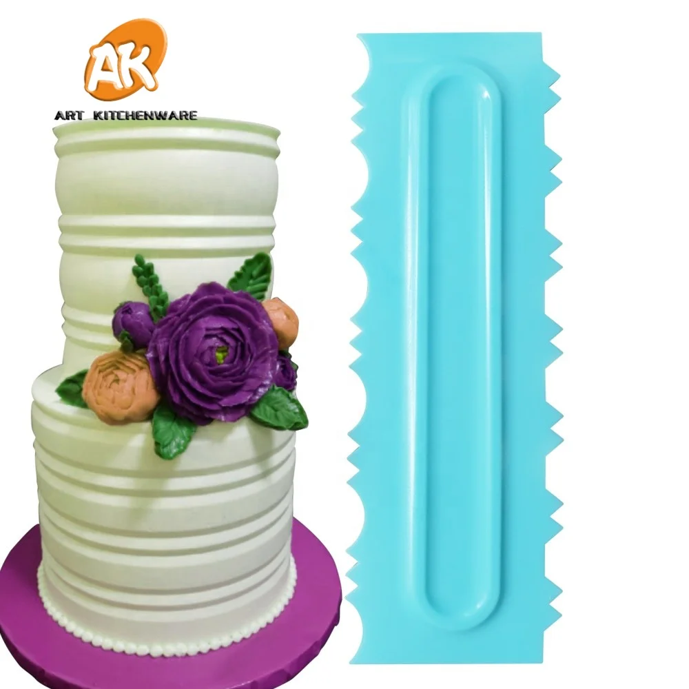 AK 3pcs Sawtooth Plastic Cake Scraper Butter Cream Smoother for Bakery Bakeware Cake Art Tools PS-12