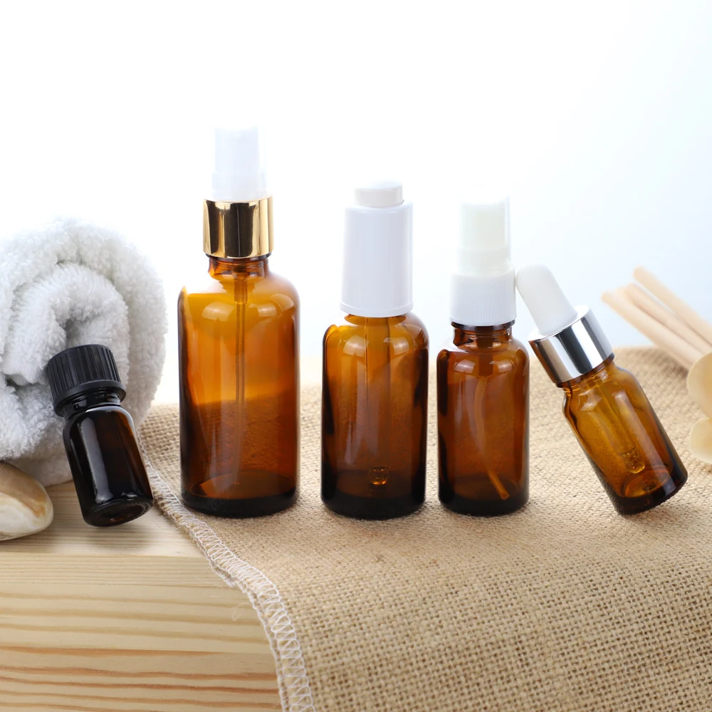 5ml/10ml/15ml/20ml/30ml Amber Brown Glass Euro Dropper Bottles Essential Oil Aromatherapy Pipette Vials Containers