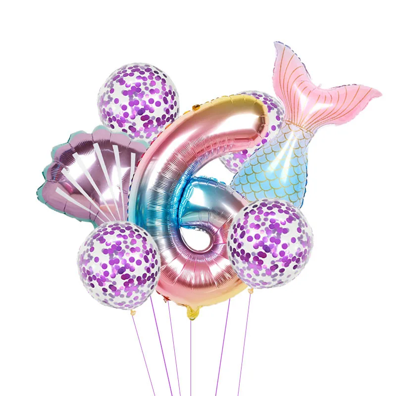 32inch Mermaid Digital Birthday Aluminum Film Balloons Baby Girl Pink Air Balloons Birthday Party Decor Kids Toys Unisex Set 60g