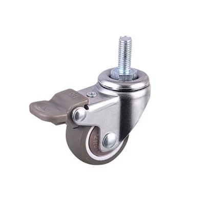 1.5 Inch 38MM M8 Threaded Stem Furniture Caster TPE Wheel Swivel Castor With Brake