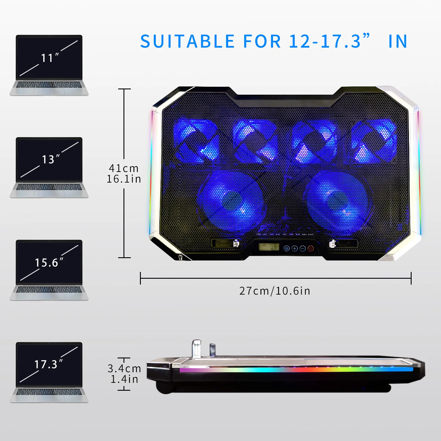  Цветная (RGB) кулер для ноутбука игровой радиатор Para ноутбук регулировки Laptap охлаждающая подставка все размером вентилятор воздушного охладителя