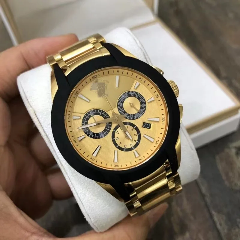 Luxury Gold Man Quartz Watches Chronograph Stainless Steel Waterproof Wrist Watch for Men Fashion Montre Homme