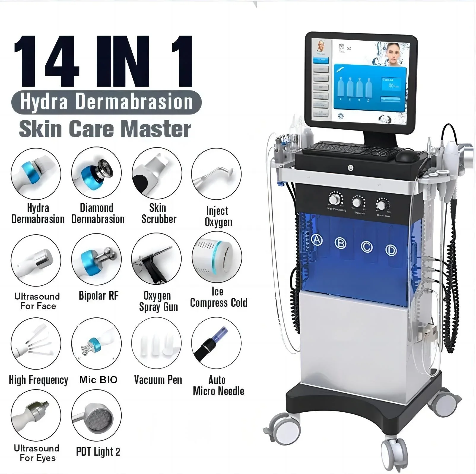 14 IN1 Aesthetic medicine hydro beauty facial hydrodermabrasion jet peel machine skin cleansing tightening wrinkle removal