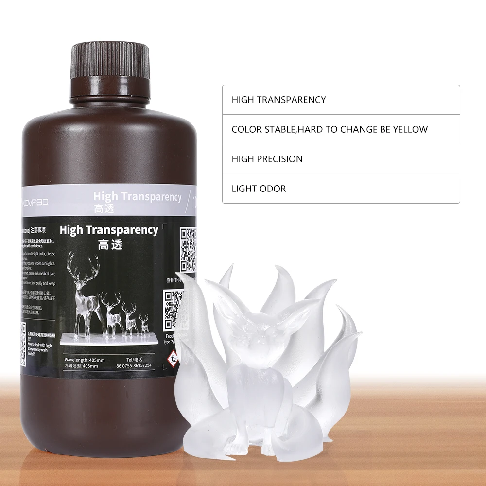 NOVA3D 3D Printer Resin Ultra-Clear 405nm Rapid Curing Resin for LCD 3D Printing 1000g