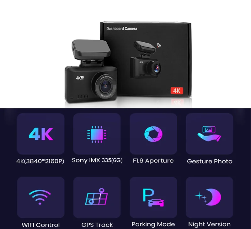 2.45 Inch HD 4K Driver Dash  Camera WiFi/IMX335 GPS Car DVR Recorder Dash Cam With Optional 1080P Reverse