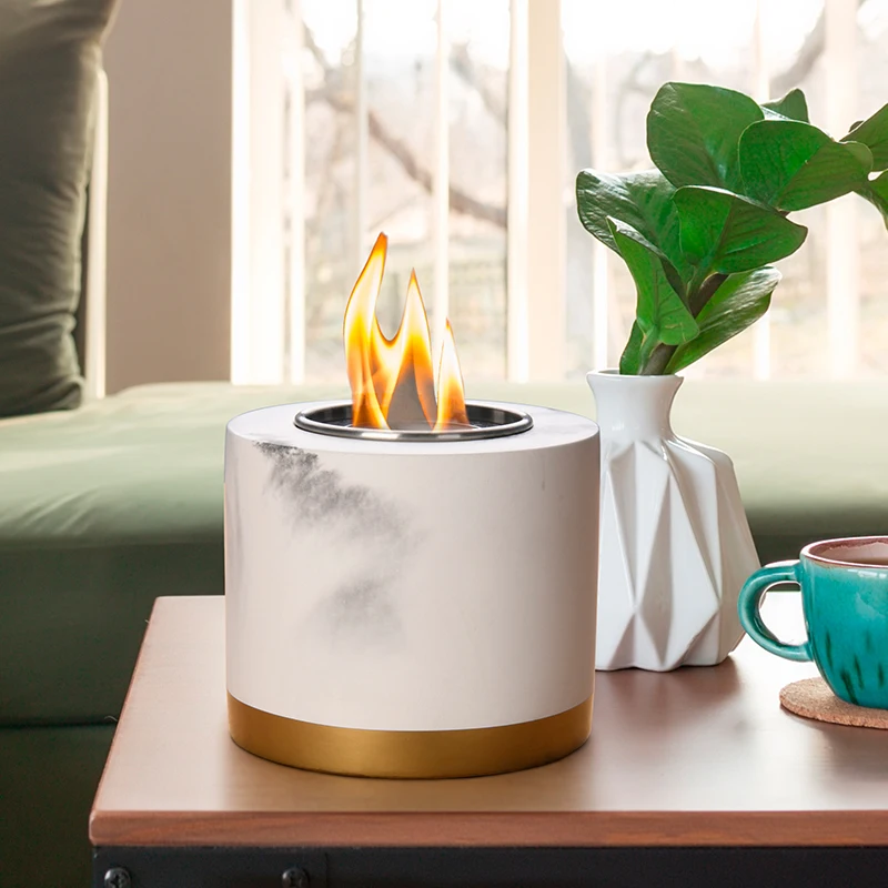 SUNBOW Bio ethanol Tabletop Fireplace Garden Tabletop Fire Pit Bowl Concrete Mini Smokeless Indoor Tabletop Ethanol Fire Pit