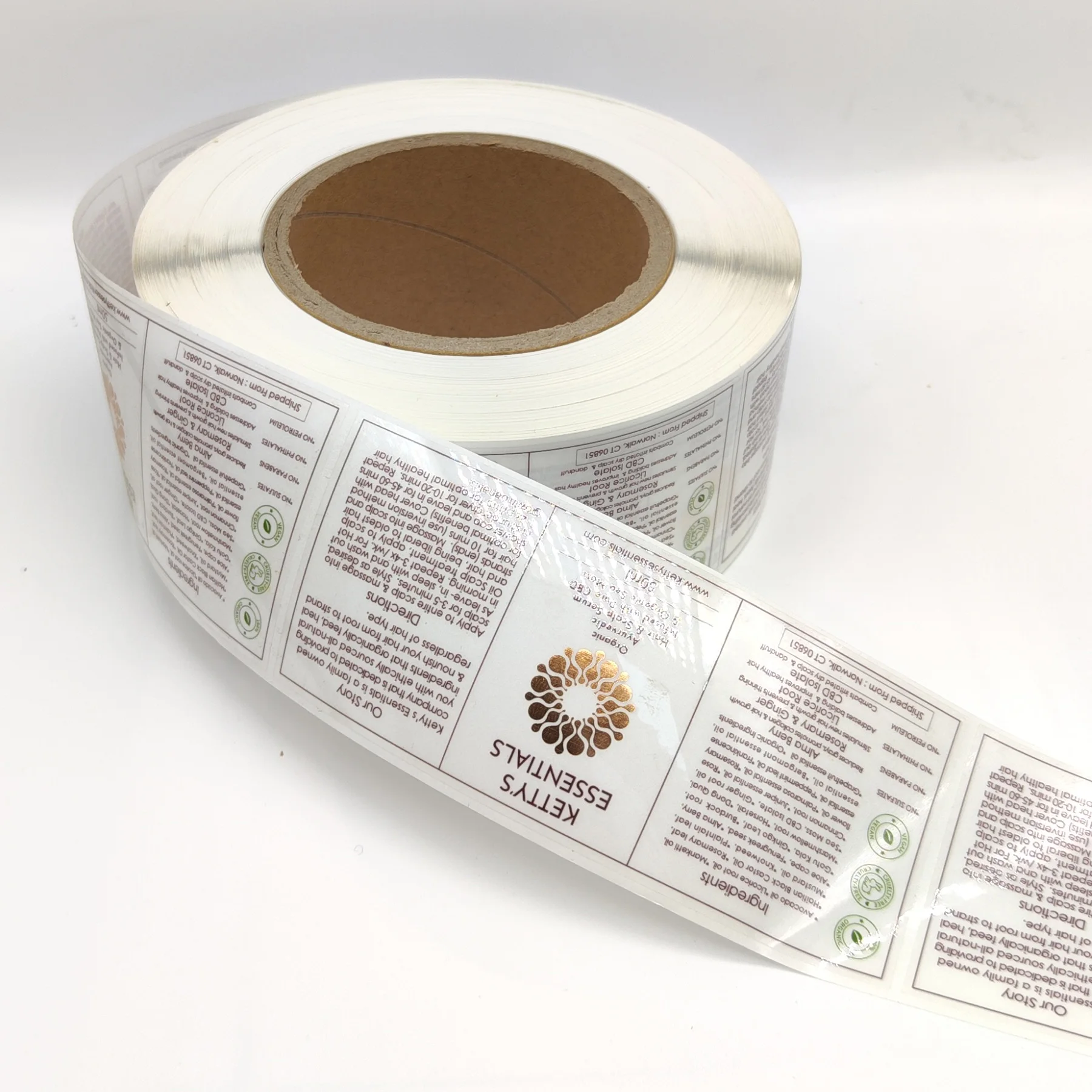 High Quality Custom Printed Waterproof PVC Self Adhesive Round packaging Hair Oil Bottle Labels sticker Printing on A Roll