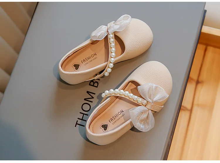 Conyson New arrival Girl Princess Leather Shoes Chic Versatile Soft Elegant Fashion Lace Bowknot Beading Kid Loafers Wedding