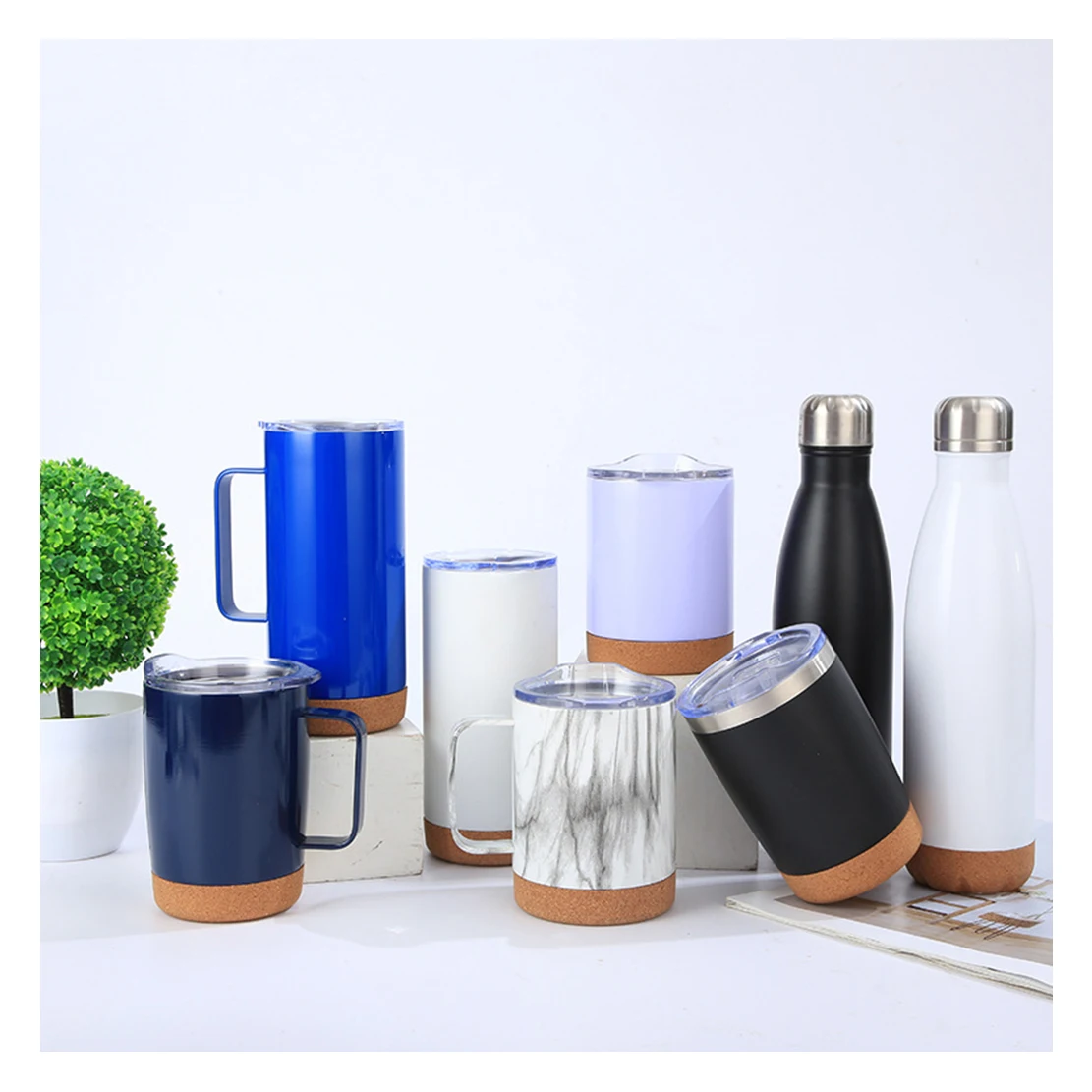 Custom 500 ml Travel Water Bottle with Cork Bottom Stainless Steel Vacuum Coffee Mug Cork Base Tea Beer Drink Bottle Tumbler