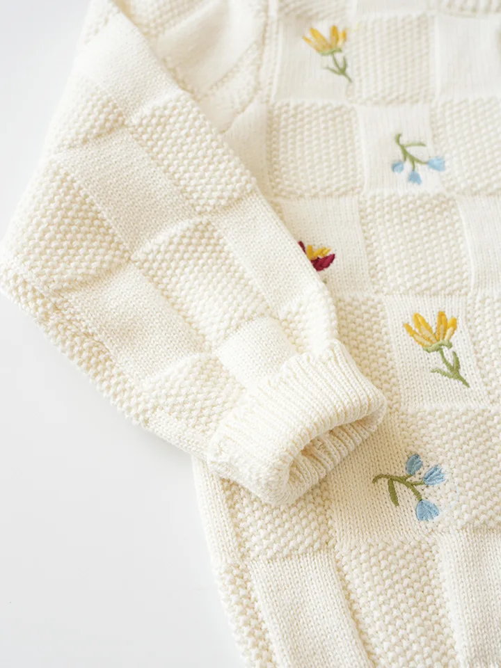 Fashion Autumn Winter 2024 Kids Baby Girl Sweater Floral White Cardigans for Toddler 3-8Years