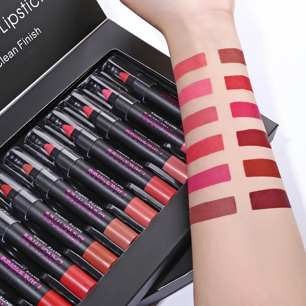 Private label 12 lipstick set matte crayon velvet lipstick long lasting waterproof customization rouge a levre matt