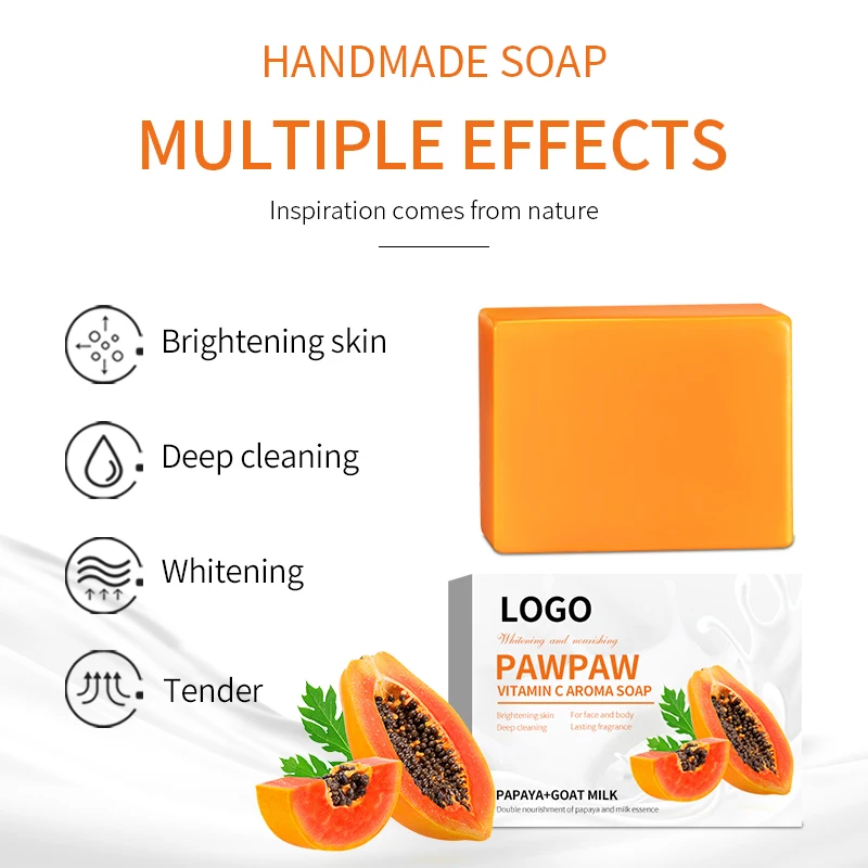 Private Label Custom Vitamin C Soap Body And Face Handmade Kojic Skin Whitening Papaya Soap