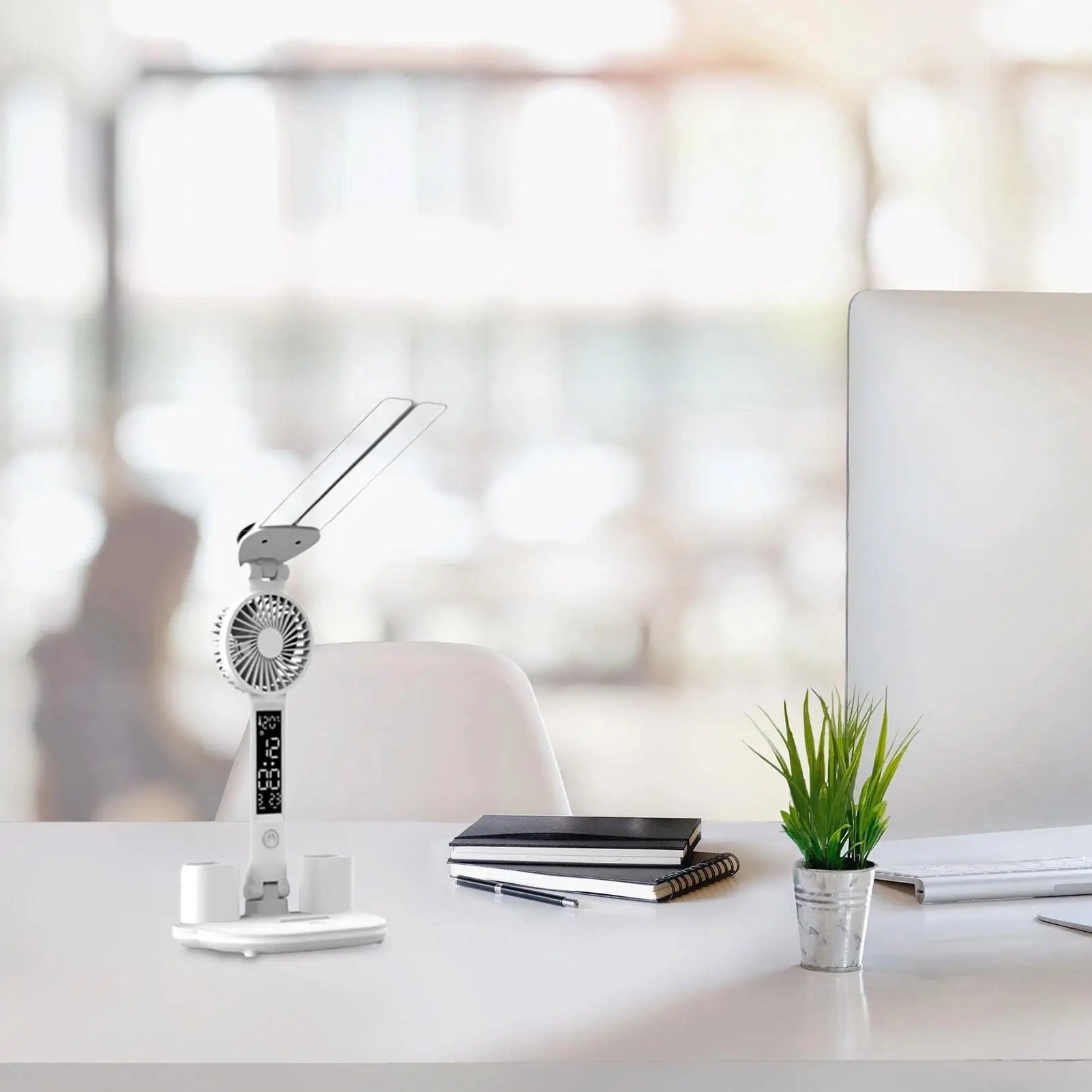 Foldable USB Small Dimmable Eye Protection LED bedroom Reading Study With Fan Pen Container night table desk light lamp