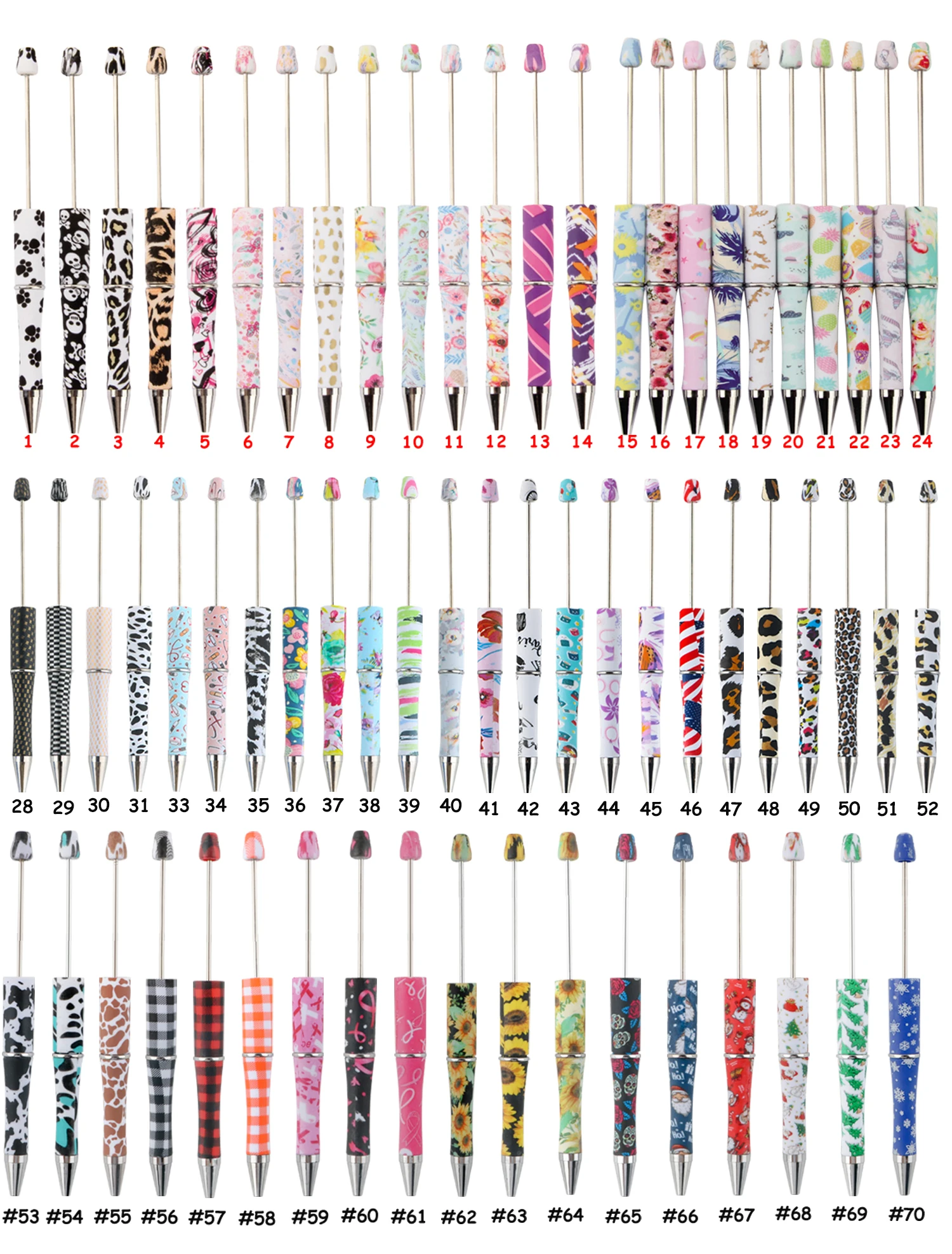 Wholesale silicone beads charm accessories printed blanks ballpoint pens custom diy beaded pens