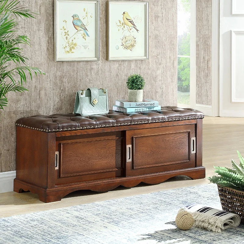  Modern Classic American Antique Upholstered Fitting Wood Shoe Storage Bench Cabinet Entryway with