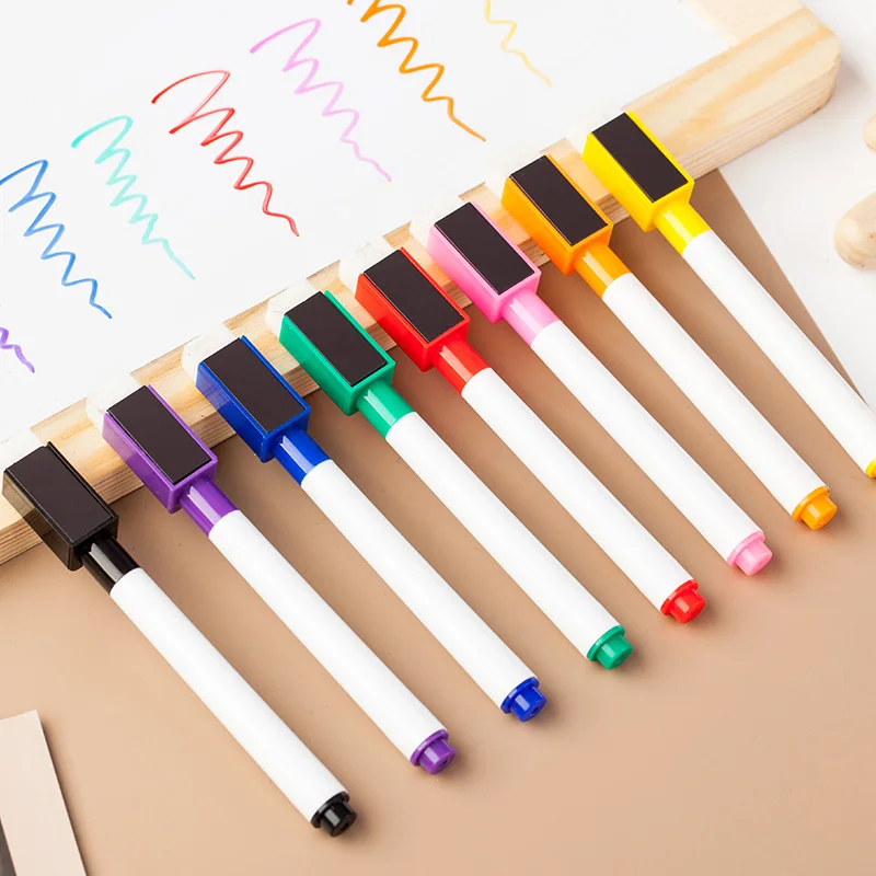 wholesale custom ersable white board marker dry erase whiteboard mini marker pen with magnetic strip and eraser (1600566760044)