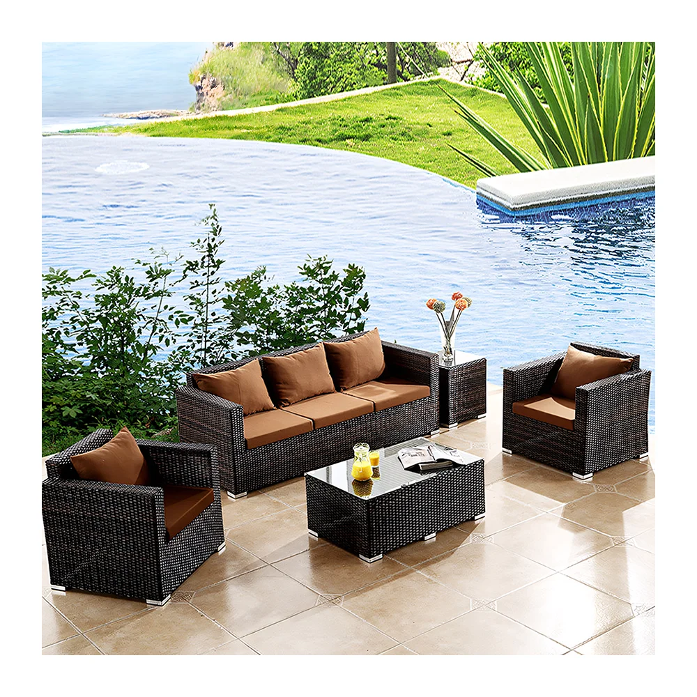 Modern Style Rattan Webbing Outdoor Sofa Metal Frame Waterproof for Patio Use Outdoor Furniture