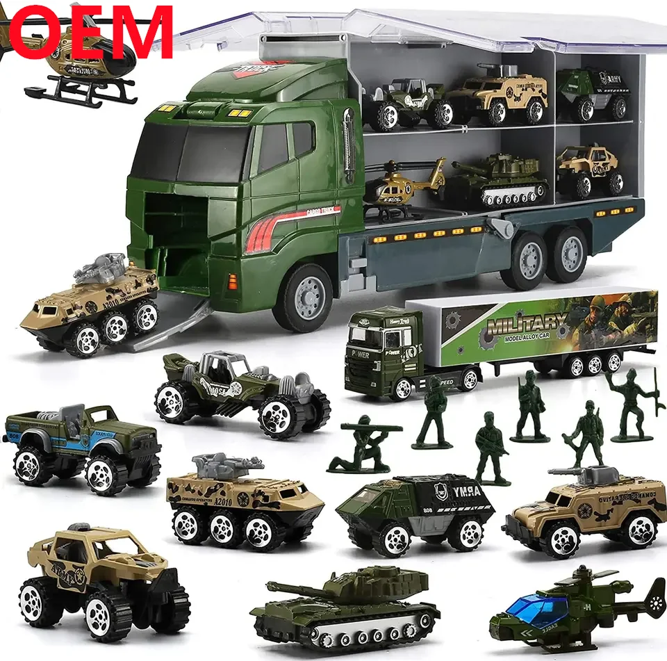 Toy factory manufacturer Custom Military Truck with Soldier Men Set Mini Die-cast Battle Car in Carrier Truck custom car toys