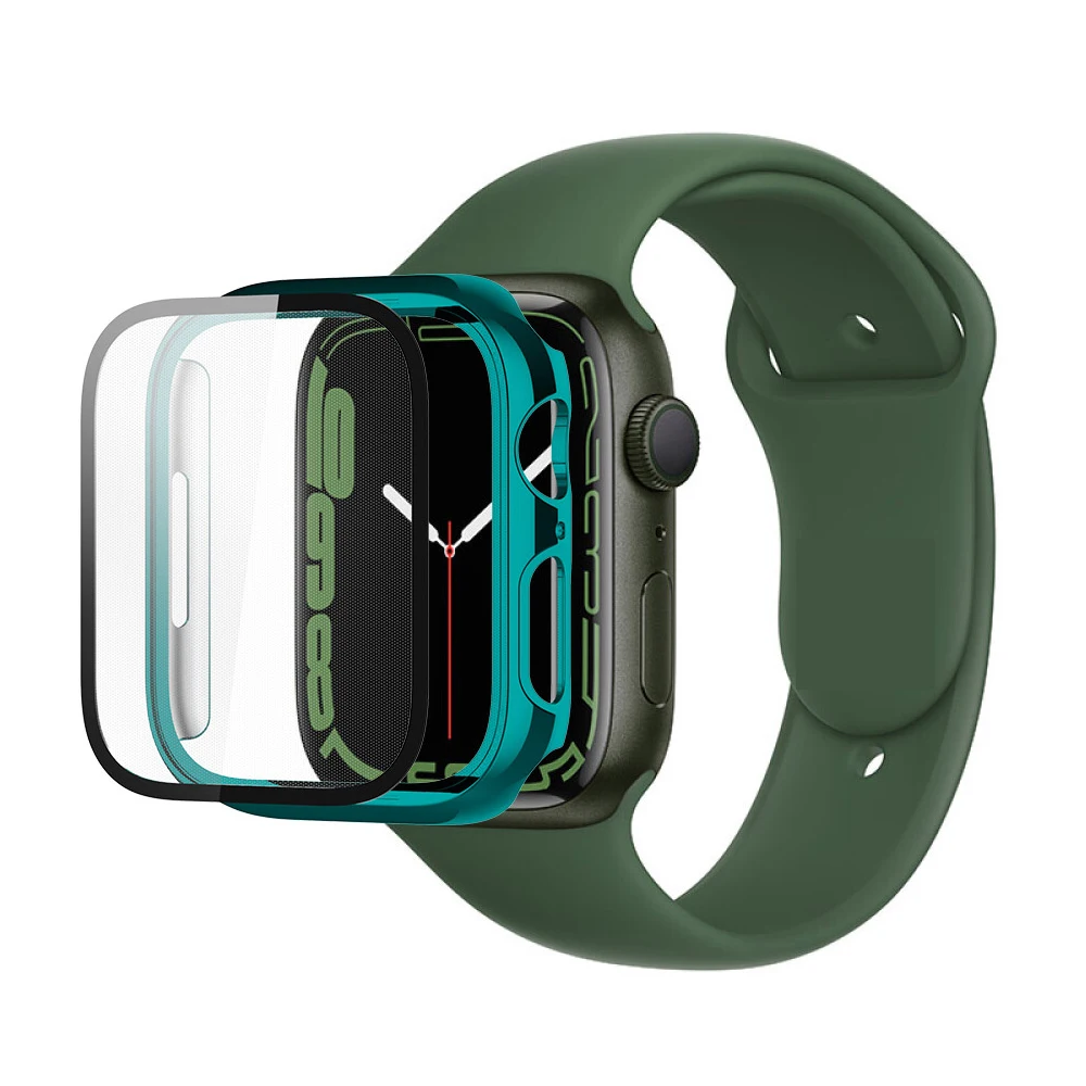 Electroplate Anti-Scratch Watch 7 Case 41MM 45MM With Screen Protector Hard PC Cover Case for Apple iWatch 7 Case Tempered Glass