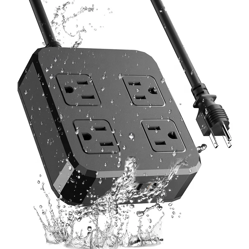 Outdoor Waterproof Power Strip 4 Wide Pitch Outlets IPX6 Waterproof Suitable for Home Office