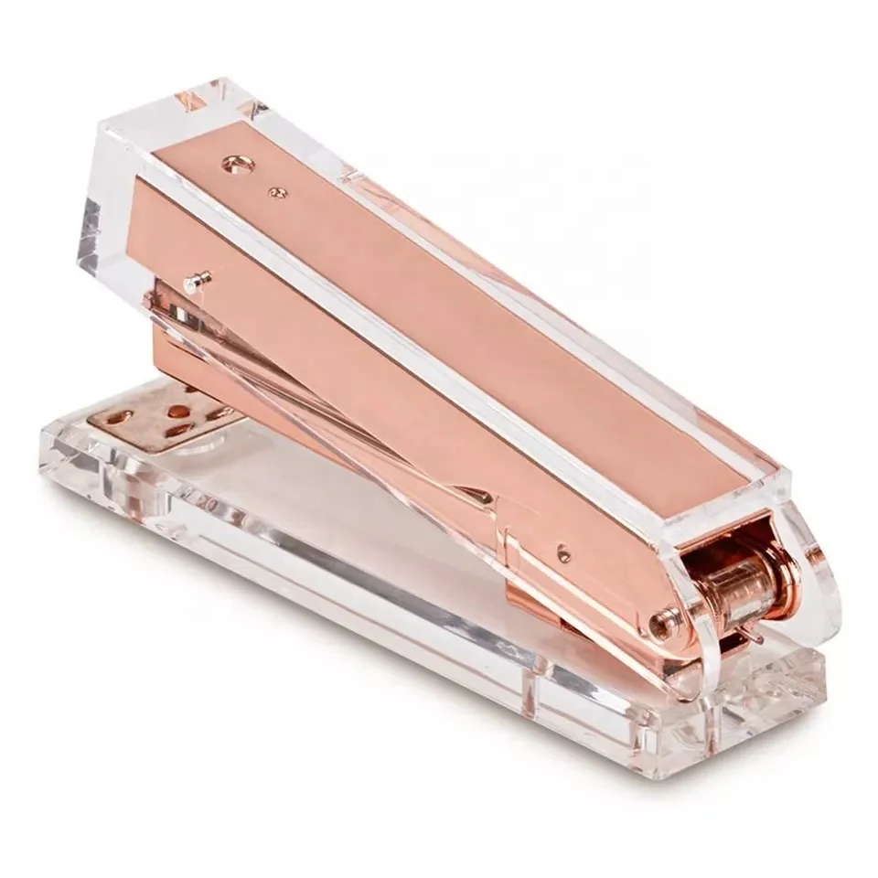 High Quality Desktop Clear Acrylic Rose Gold Stapler Home Office Supplies