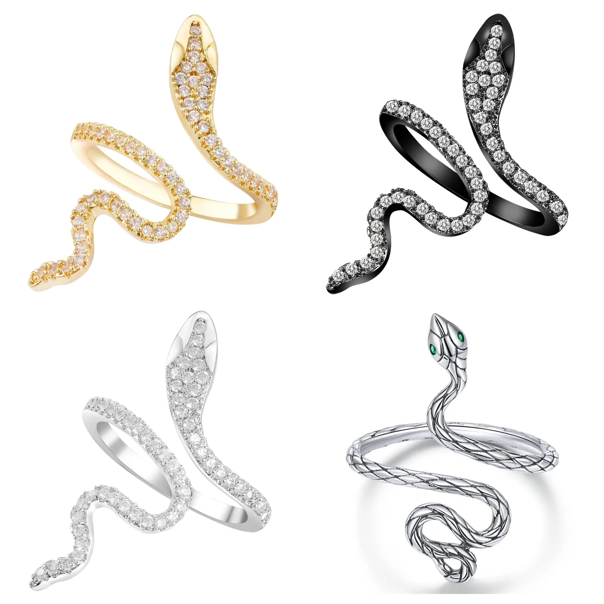 Wholesale Open Snake Ring 925 Silver Adjustable Animal Rings Reptile for Men Women Punk Style Boy Girl Birthday Jewelry Gifts